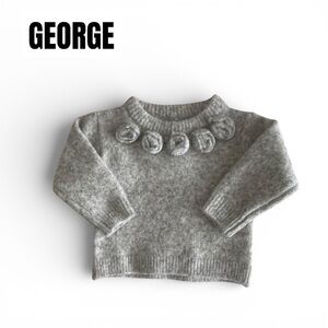 076 George Gray Knit Sweater with Rosette Detail